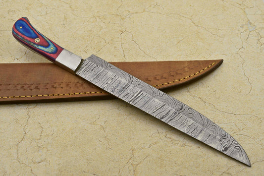 RARE CUSTOM DAMASCUS LARGE CHEF Kitchen Chef Knife - PAKKA WOOD