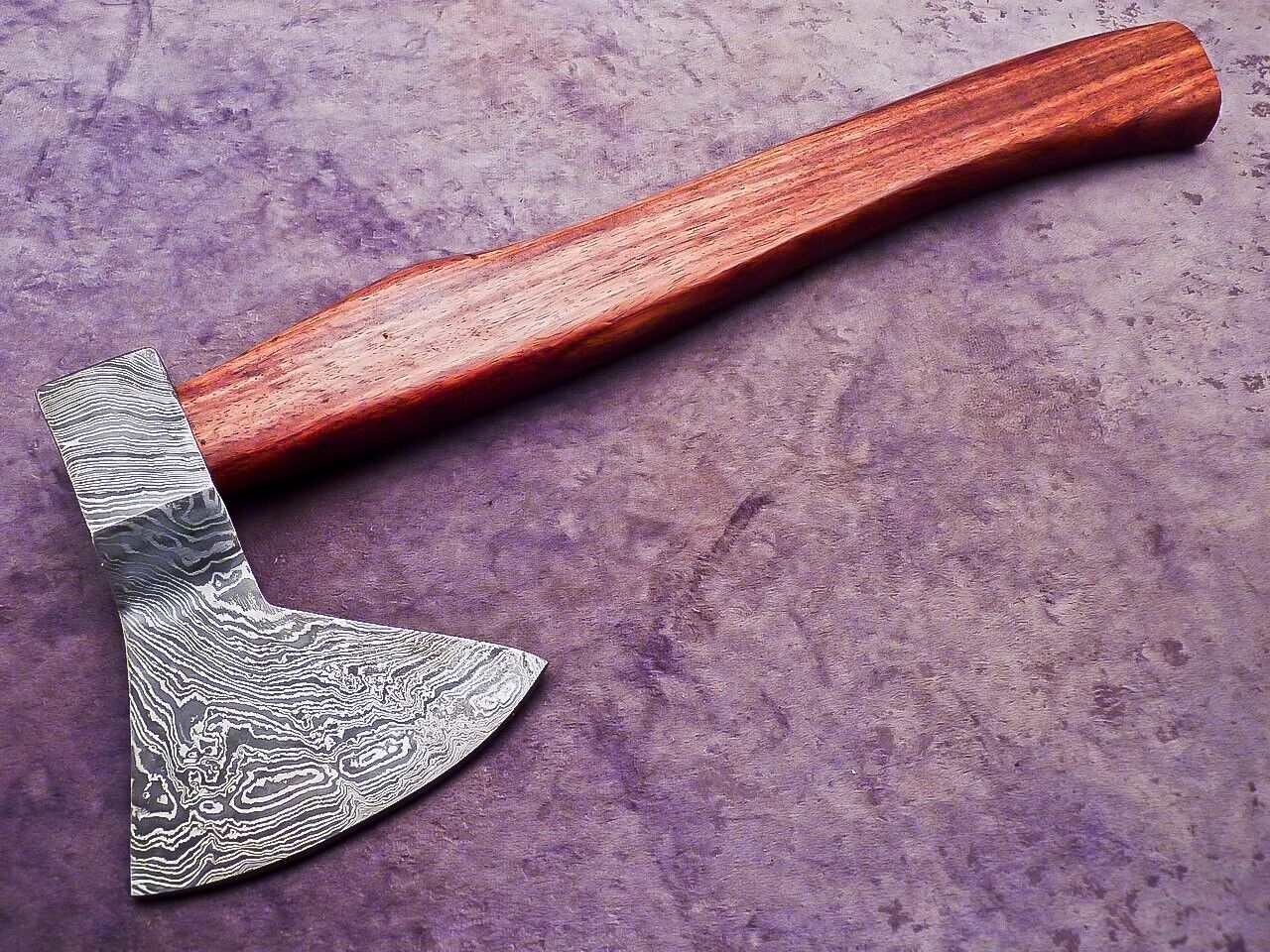 Handmade Damascus Steel Axe Unique Limited Edition with Natural Wood Handle and Leather Sheath