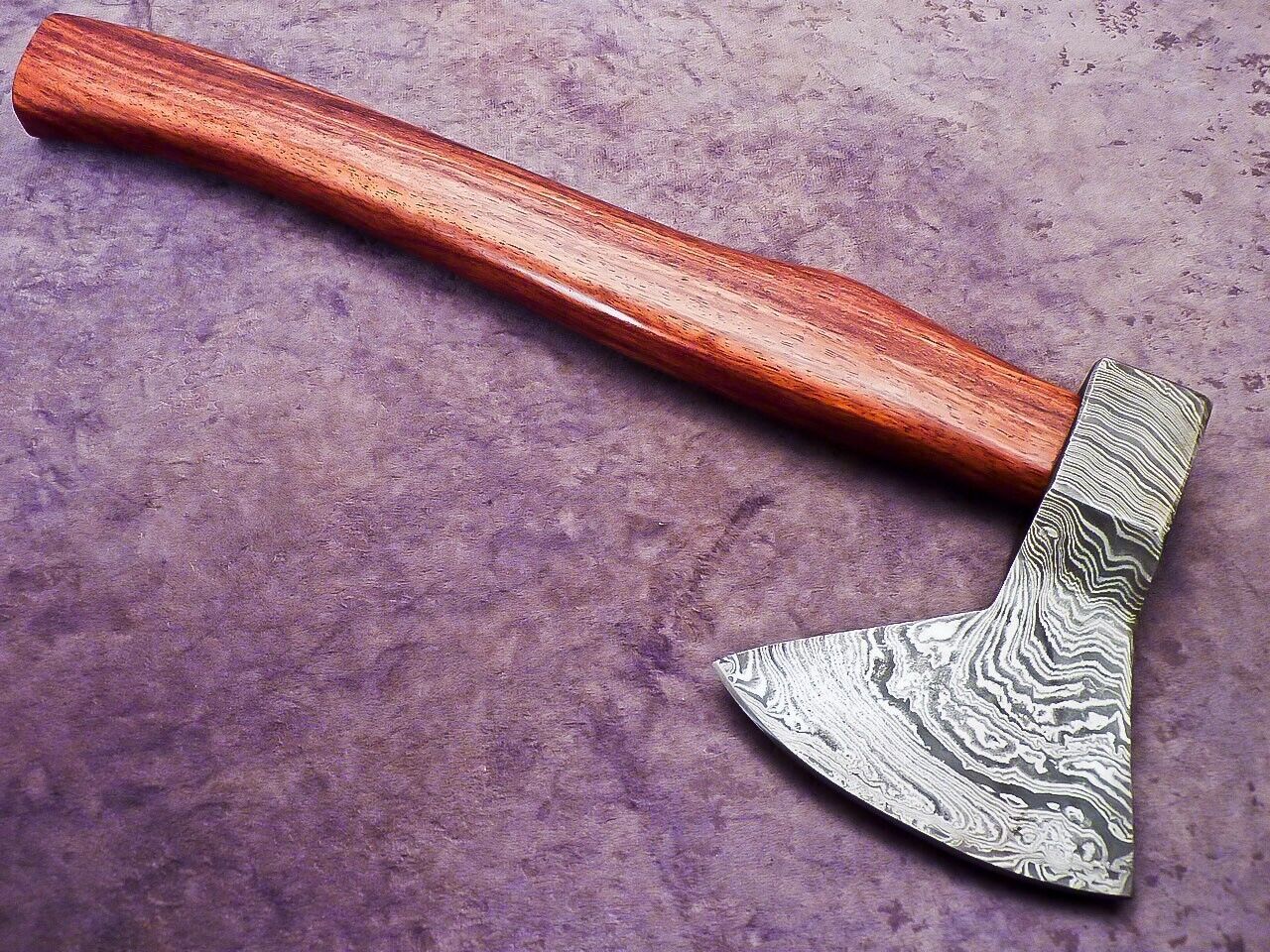 Handmade Damascus Steel Axe Unique Limited Edition with Natural Wood Handle and Leather Sheath