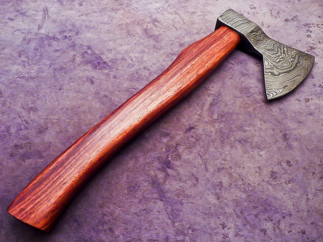 Handmade Damascus Steel Axe Unique Limited Edition with Natural Wood Handle and Leather Sheath