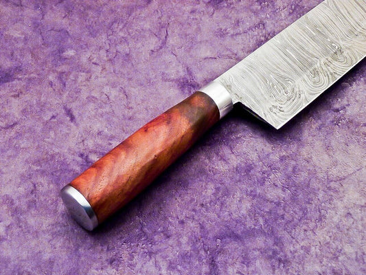 12" Professional Handmade Damascus Steel Chopper Cleaver Knife with Natural Wood Handle & Steel Bolster