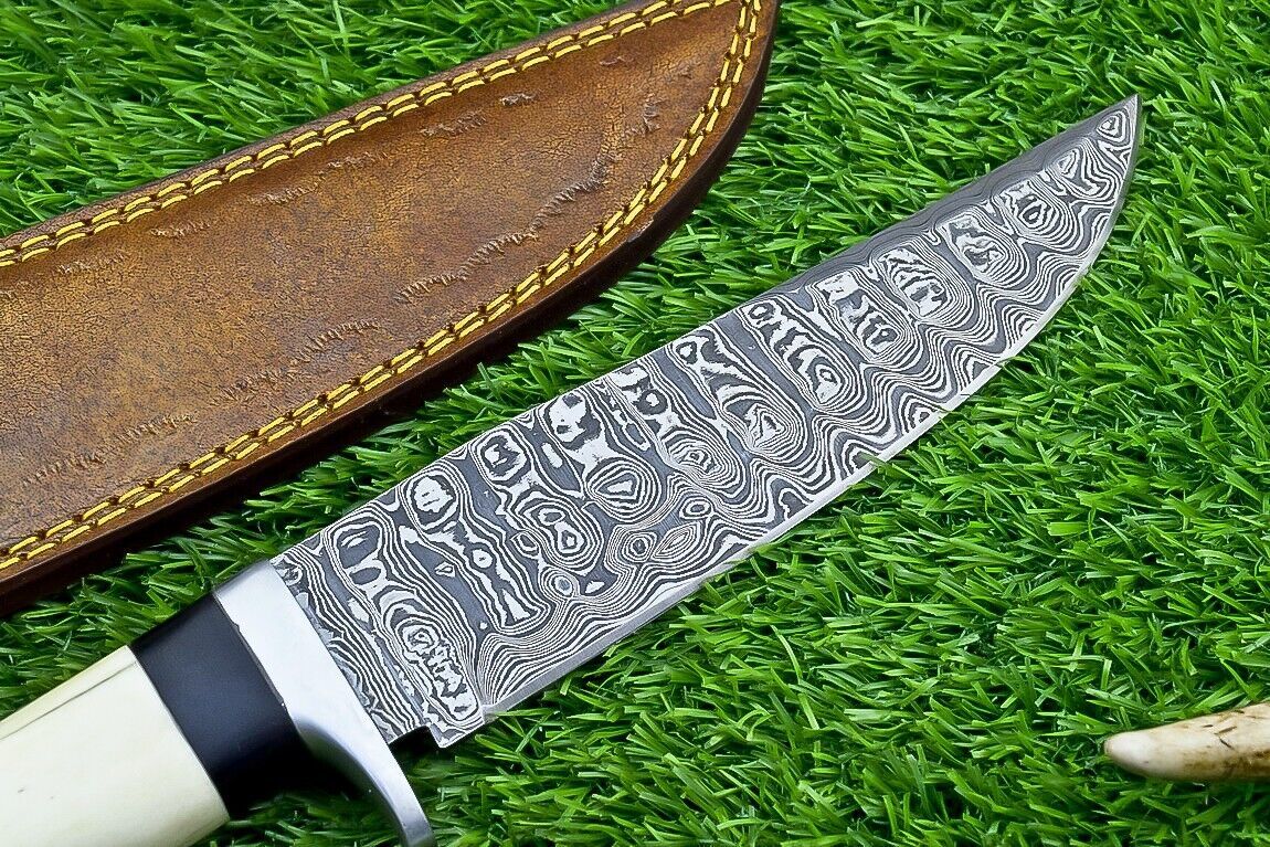 Custom Forged Damascus Steel Handmade Bowie Knife With Camel Bone Handle