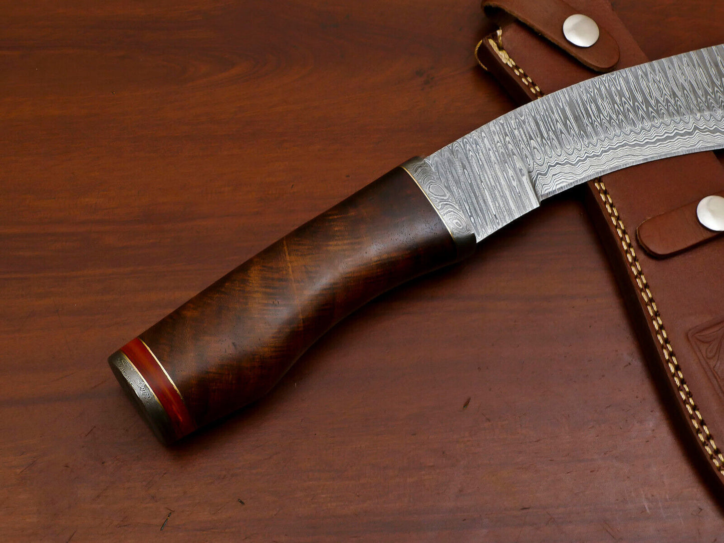 Heritage Forge 15" Damascus Steel Bowie Knife with Rose Wood Handle and Custom Leather Sheath