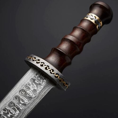 Custom Damascus Steel Dagger Bowie – 15" Handmade Hunting Knife with Leather Sheath