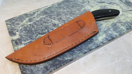 Horn Handle Skinner Knife – 8" Fixed Blade Hunting Knife with Leather Sheath