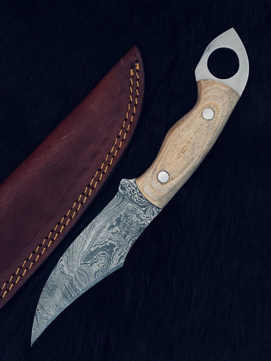 Heritage Forge 10.5 Inch Twist Damascus Steel Bowie Knife with Wood Handle