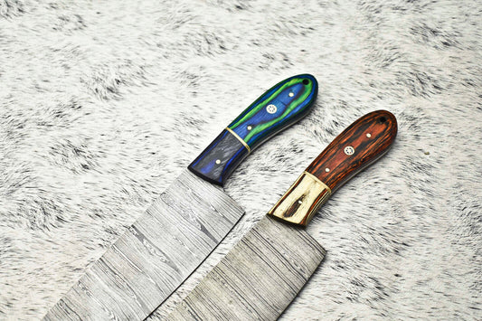 Set of 2 Handmade Damascus Steel Full Tang Chef Knives – Professional Kitchen Knife Set