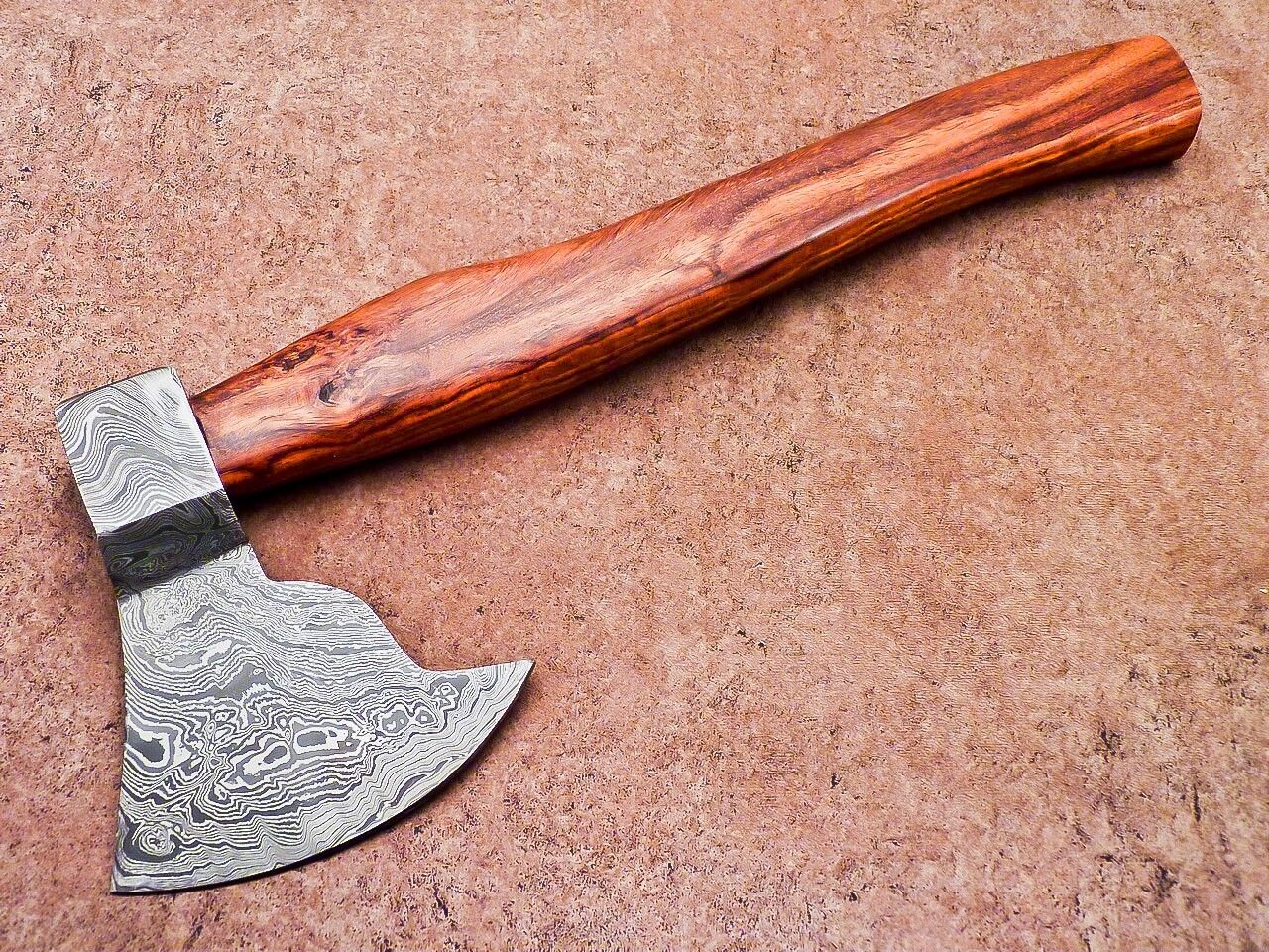 Hand Forged Damascus Steel Axe with Natural Wood Handle | Custom 15 Inch Damascus Axe