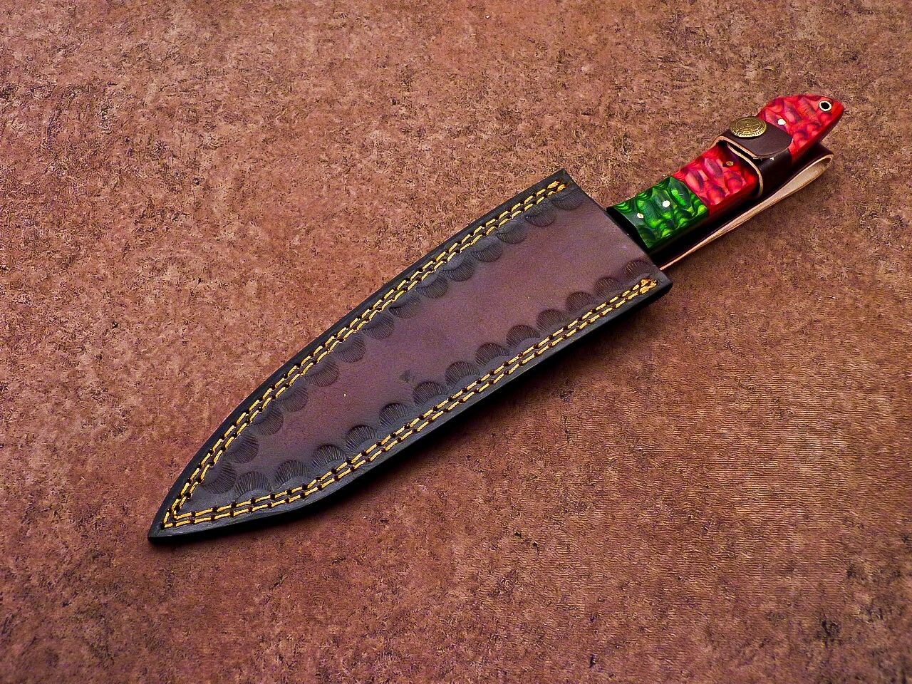 12" Handmade Damascus Steel Professional Chef Knife with Jigged Wood Handle