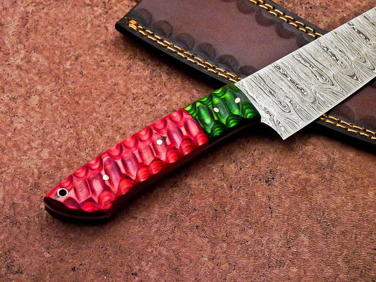 12" Handmade Damascus Steel Professional Chef Knife with Jigged Wood Handle