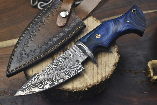 Hand Forged Hunting Skinner Knife Ladder Damascus Hard Wood Outdoor