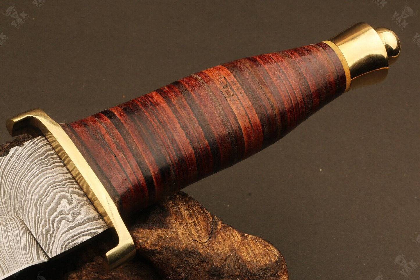 Hand Forged Damascus Bowie Knife with Wood Handle by Heritage Forge