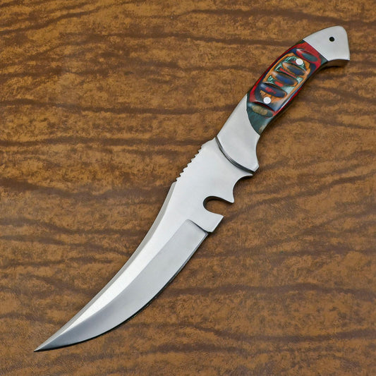 Handmade D2 Bowie Hunting Knife | 12-Inch Blade with Pakka Wood Handle & Leather Sheath