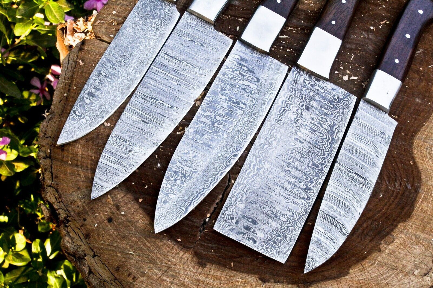 Handmade Damascus Steel BBQ Kitchen Chef Knife Set | 384 Layers, Cowhide Sheaths