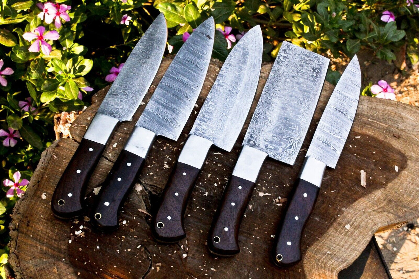 Handmade Damascus Steel BBQ Kitchen Chef Knife Set | 384 Layers, Cowhide Sheaths