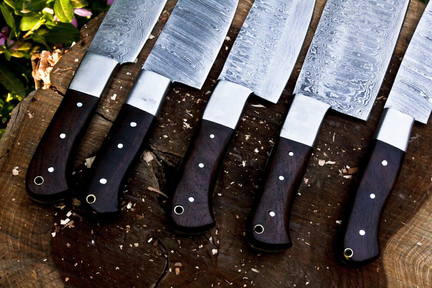 Handmade Damascus Steel BBQ Kitchen Chef Knife Set | 384 Layers, Cowhide Sheaths