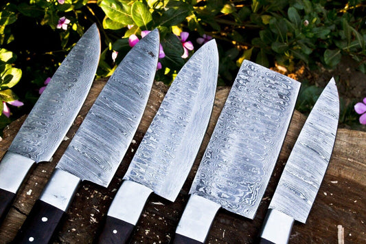 Handmade Damascus Steel BBQ Kitchen Chef Knife Set | 384 Layers, Cowhide Sheaths