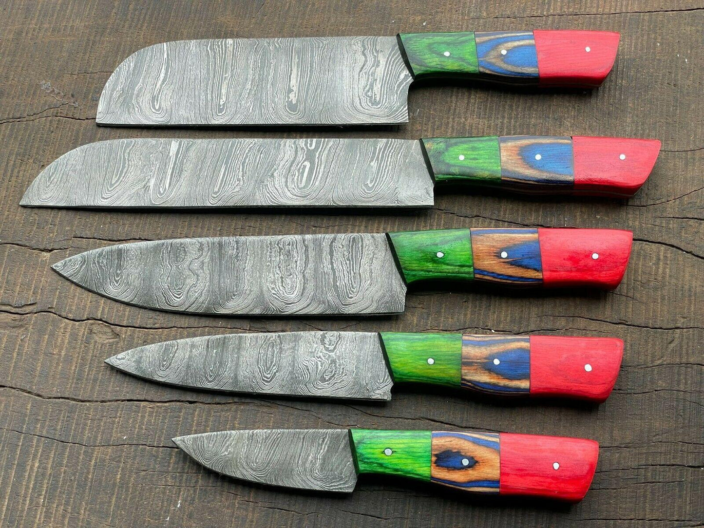 EVEREST HUNT 5-Piece Handmade Damascus Steel Chef Knife Set – Full Tang Kitchen Knives