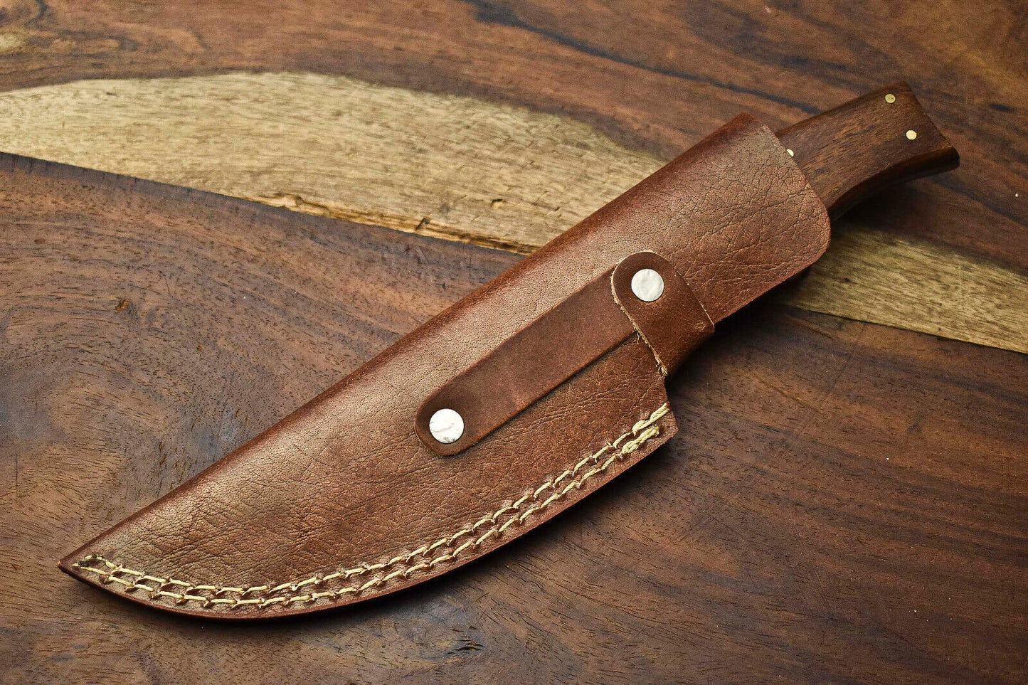 10.0" Handmade Damascus Steel Tracker Knife – Full Tang Hardwood Handle with Leather Sheath | Camping, Hunting & Survival Knife
