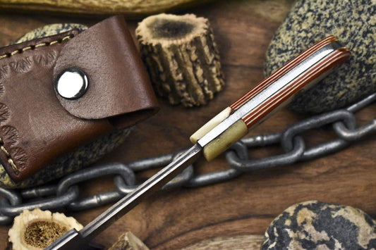 Forged Clever Chopper Axe Knife Ladder Damascus Hard Wood Hunter with Leather Sheath