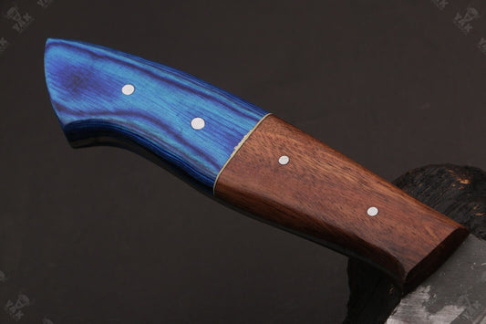 13.5" Custom Hand Forged Fire Damascus Steel Santoku Chef Knife with Camel Bone & Wood Handle