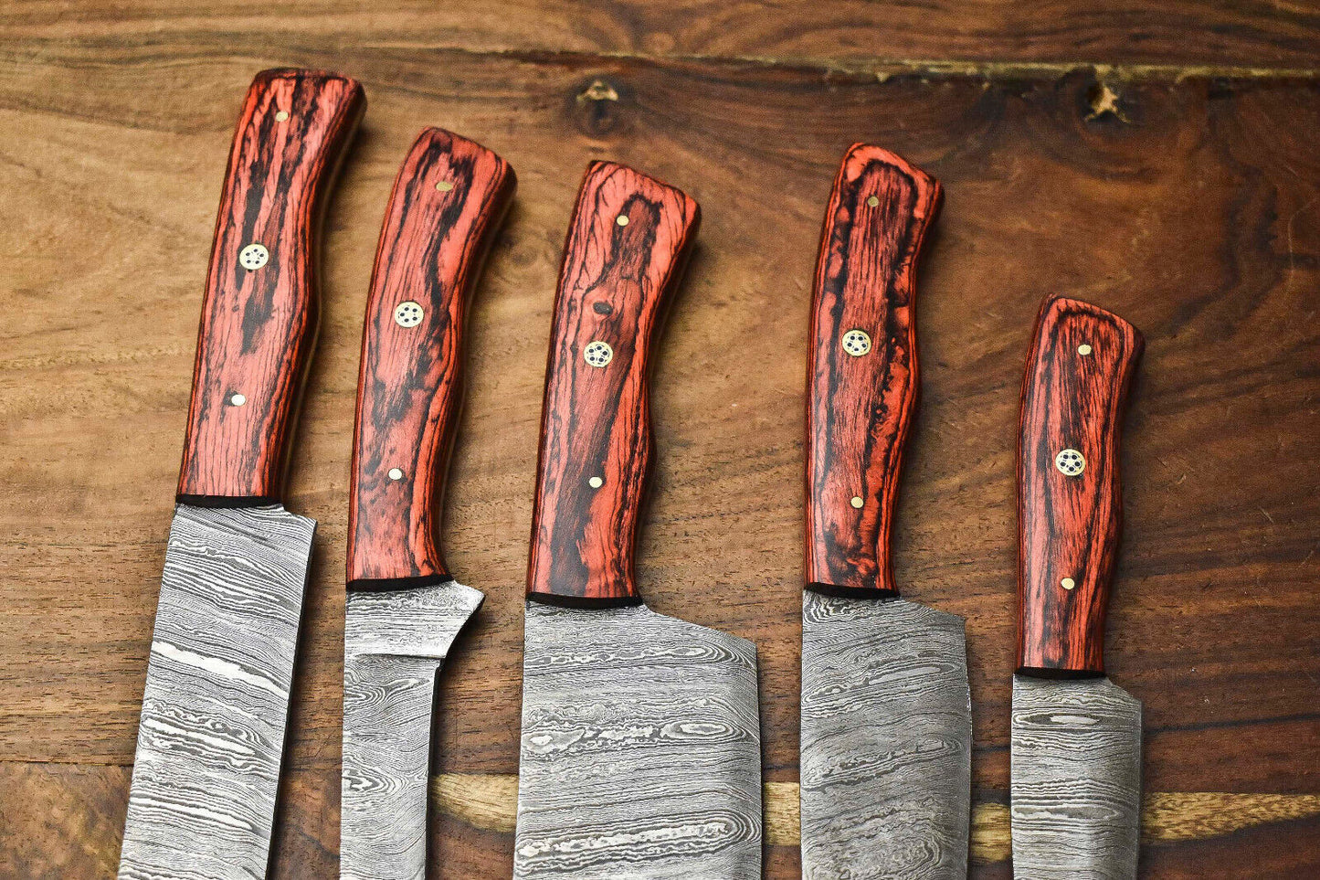 Premium Lot of 5 Handmade Hammered Damascus Steel Chef Knives
