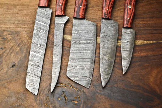 Premium Lot of 5 Handmade Hammered Damascus Steel Chef Knives