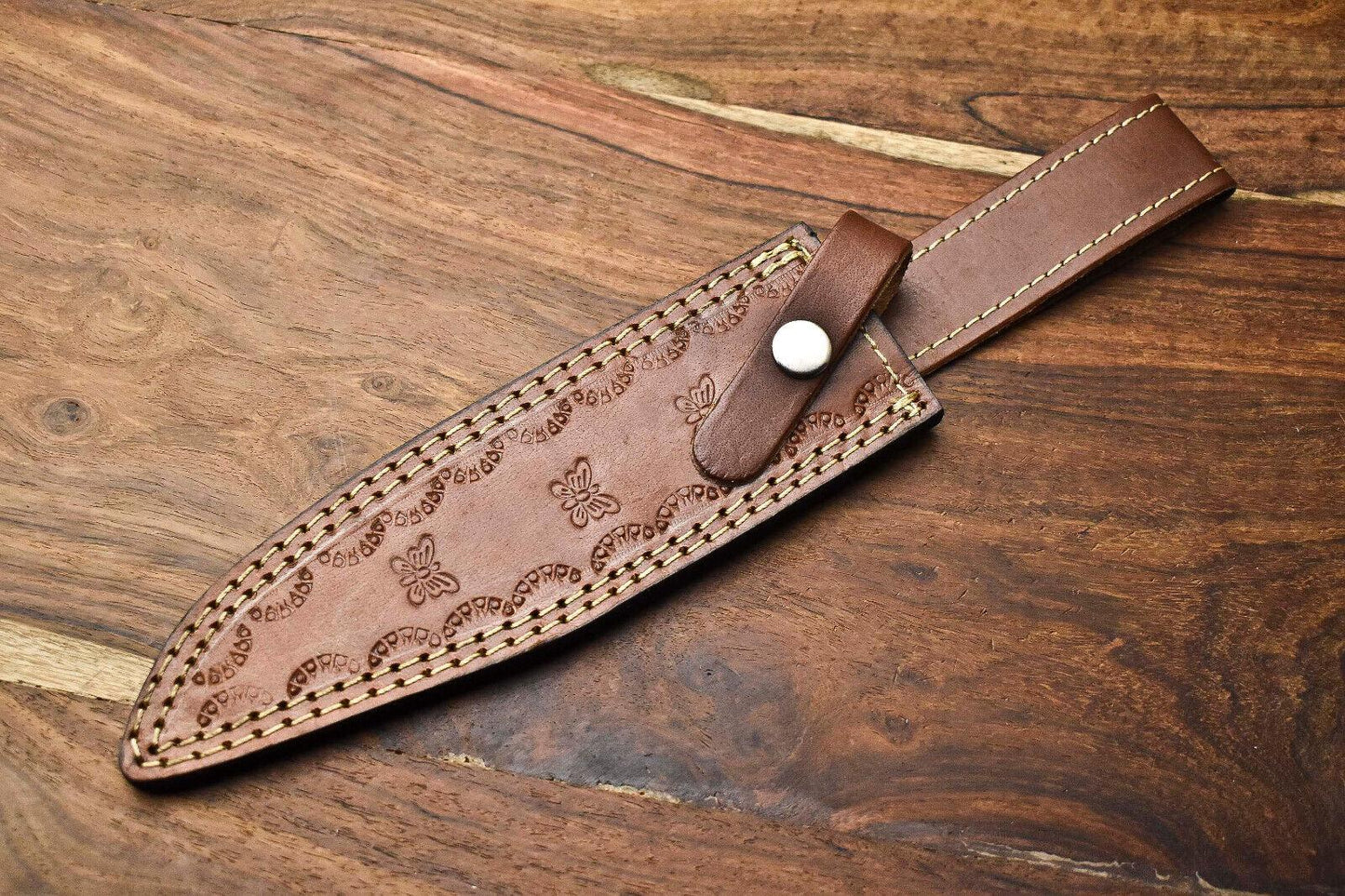 Heritage Forge Damascus Bowie Knife with Walnut Wood Handle for Hunting and Camping
