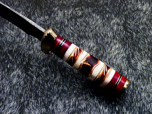 15" Hand Forged Damascus Bowie Hunting Knife – Engraving Camel Bone Handle