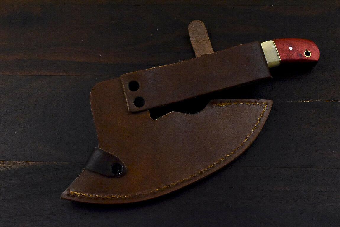 Handmade Damascus Steel Camel Bone Hunting Clever Chopper Axe Knife with Leather Sheath