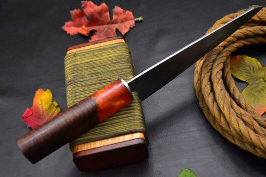 Custom San Mai Damascus Steel Chef Knife Handmade – Walnut & Resin Handle, 12.5"