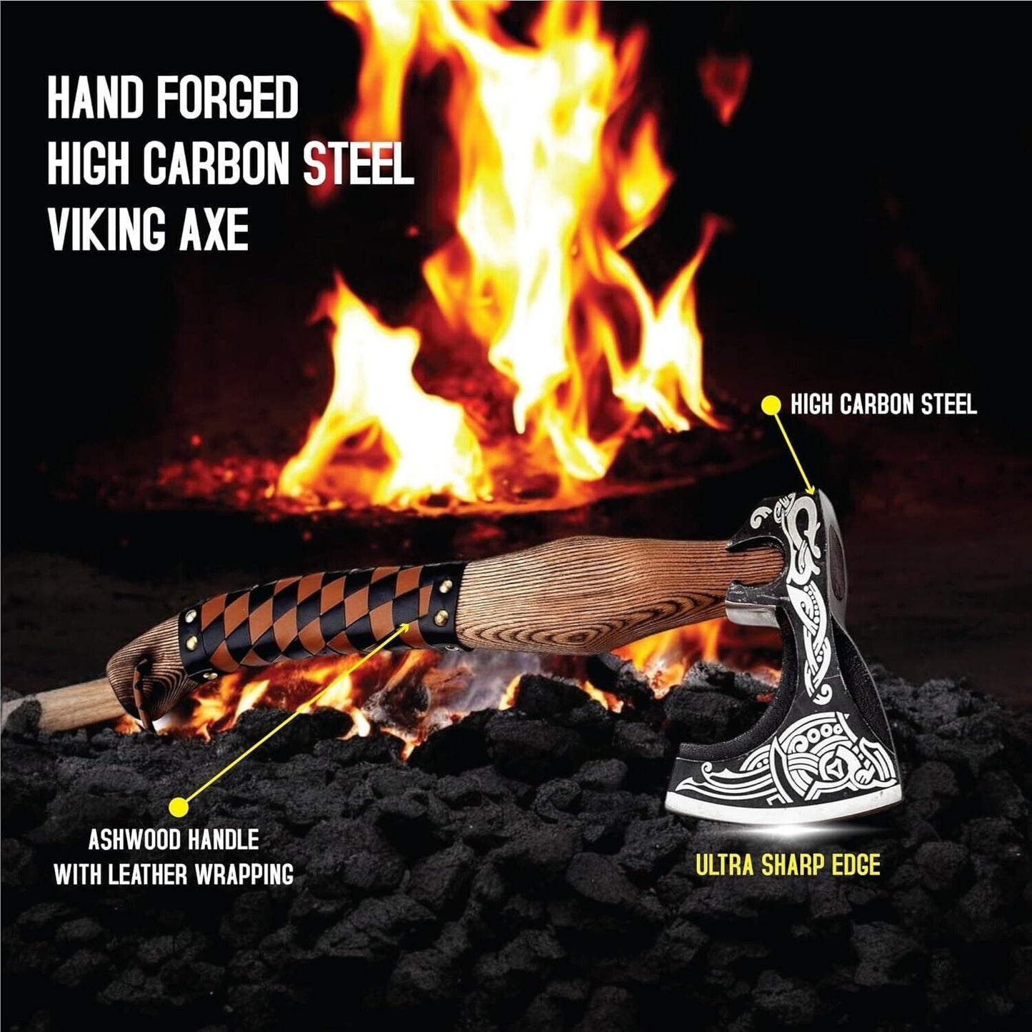 Hand Forged Viking Axe High Carbon Steel Bearded Hunting Axe with Leather Sheath