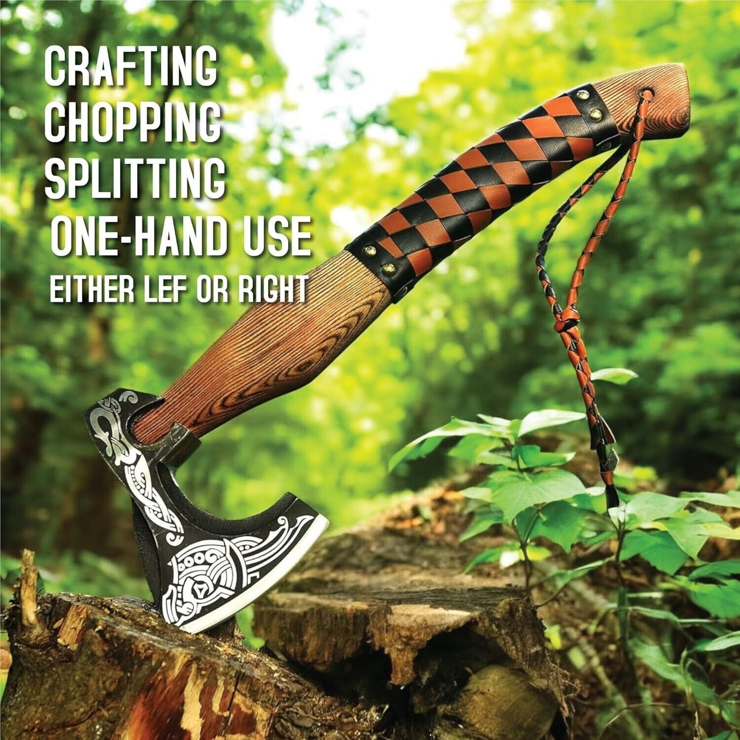 Hand Forged Viking Axe High Carbon Steel Bearded Hunting Axe with Leather Sheath