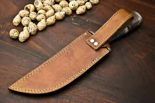 Damascus Steel Bowie Knife | Camel Bone Handle