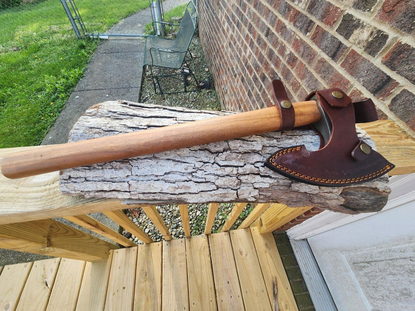 Handmade Carbon Steel Viking Axe with Wooden Handle and Leather Sheath