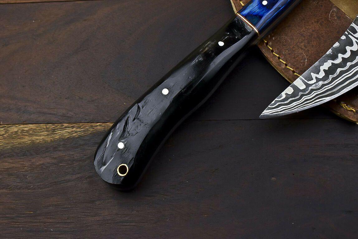 Hand Forged Damascus Axe Ram's Horn Handle Damascus Steel Axe Clever Chopper Knife with Leather Sheath