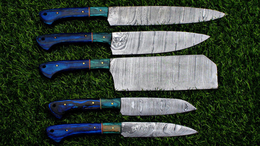 5-Piece Handmade Damascus Steel Chef Knife Set – Custom Kitchen Knives