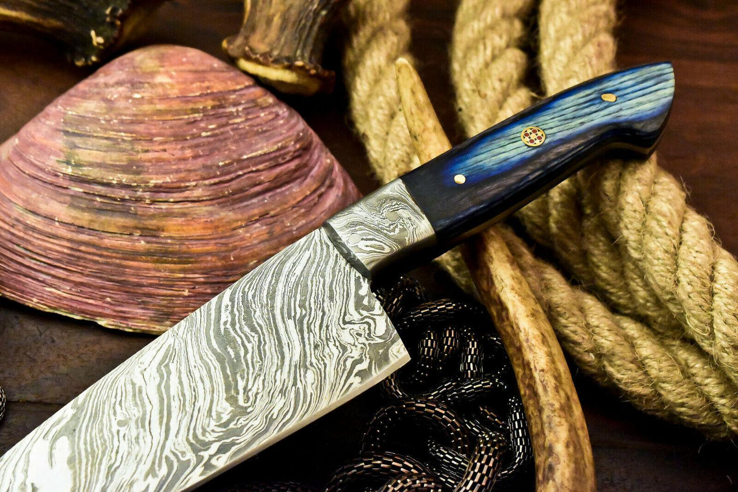 Custom Handmade Damascus Steel Chef Knife Full Tang with Hard Wood Handle – 10.5"