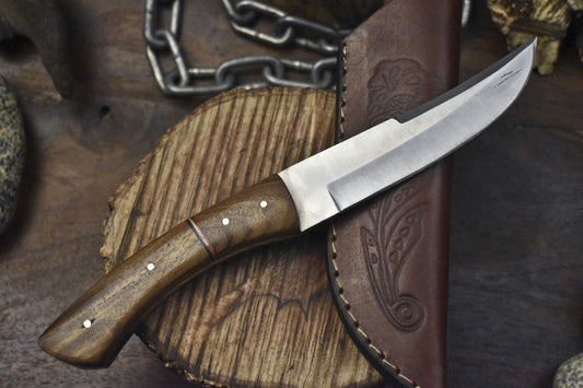 Skinner Knife – AUS-8 Steel, Walnut Wood Handle, Wooden Bolster, EDC Hunting Knife