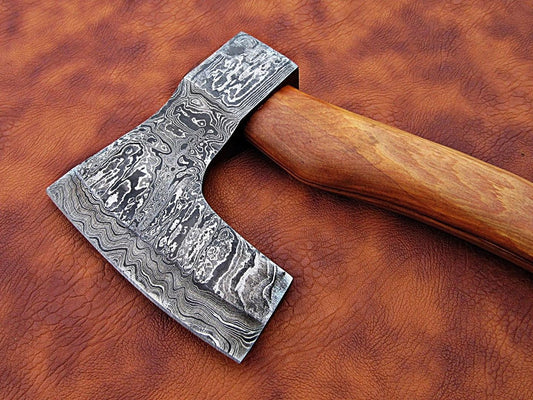 Custom Handmade Damascus Steel Tomahawk Axe with Twist Pattern Blade