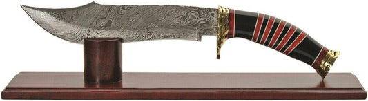 13.25" Damascus Bowie Knife with Laminated Wood Handle & Display Stand