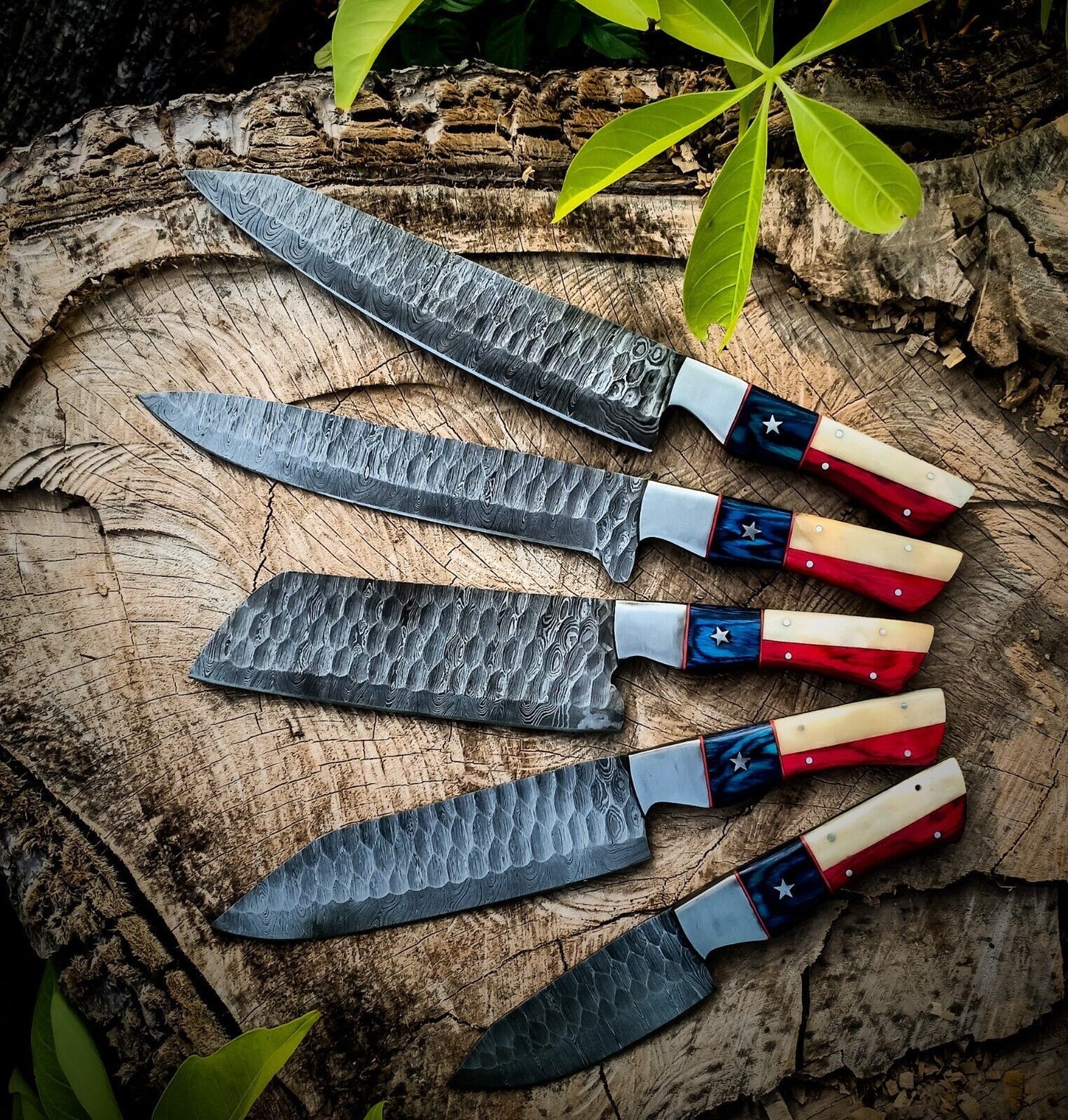 5pcs Custom Handmade Chef Knife Set – Damascus Forged Steel Kitchen Knives – Professional Cooking Knife Set
