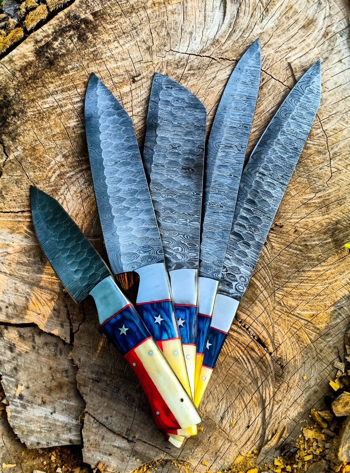 5pcs Custom Handmade Chef Knife Set – Damascus Forged Steel Kitchen Knives – Professional Cooking Knife Set