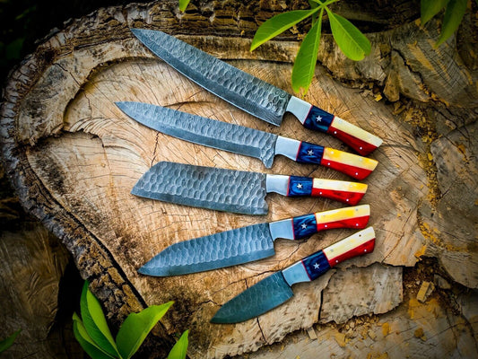 5pcs Custom Handmade Chef Knife Set – Damascus Forged Steel Kitchen Knives – Professional Cooking Knife Set