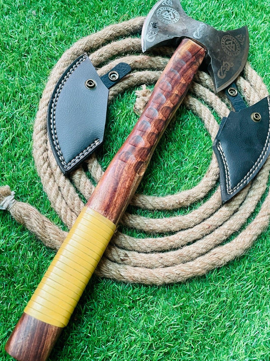 Handmade Viking Double Headed Tomahawk Axe with Carbon Steel Blade and Wooden Handle