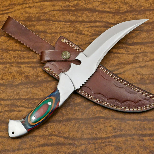 Handmade 12-Inch D2 Steel Full Tang Bowie Hunting Knife with Pakka Wood Handle & Sheath