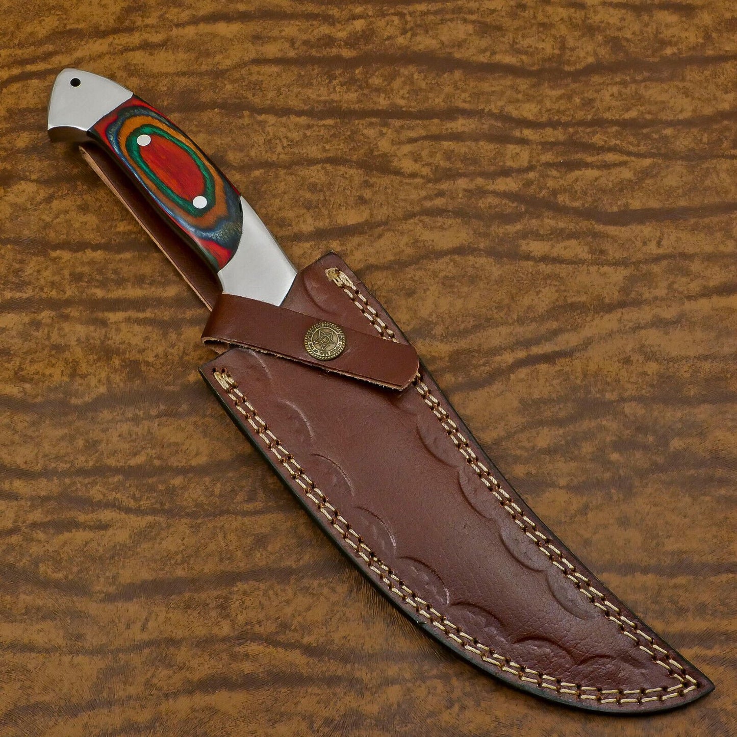 Handmade 12-Inch D2 Steel Full Tang Bowie Hunting Knife with Pakka Wood Handle & Sheath