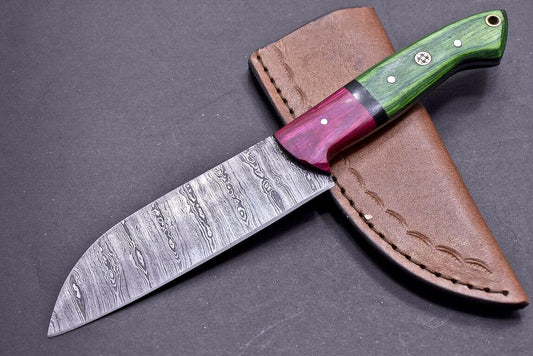 Custom Made Hand Forged Damascus Steel Chef Kitchen Knife with Wood Handle – Handmade Gift
