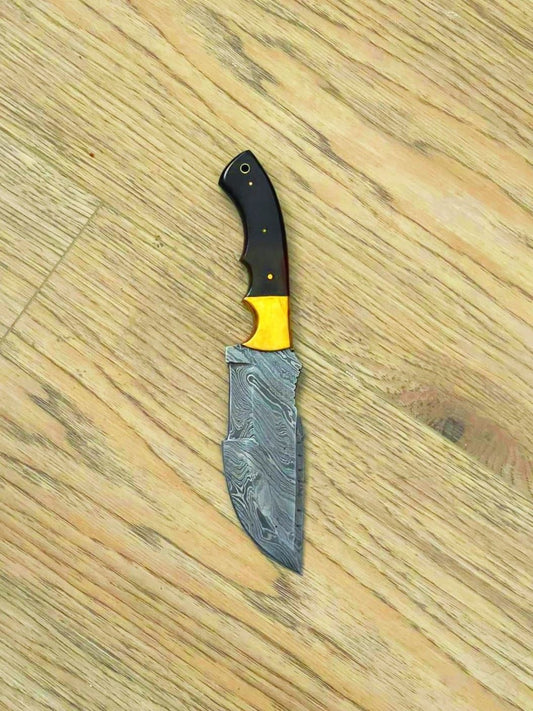 Handmade Damascus Steel Fixed Blade Tracker Knife 10 Inches with Wood Handle and Leather Sheath – Hunting, Camping & Survival