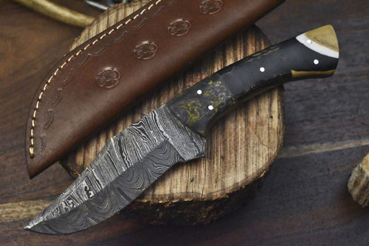 Custom Forged Twist Damascus Skinner Knife with Corain Handle for Fishing and Hunting